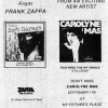Carolyne's debut album shares a page in "THE ISLAND-EAR" with Frank Zappa!  The ad also advertises the show that would become the "Mas Hysteria" live recording.